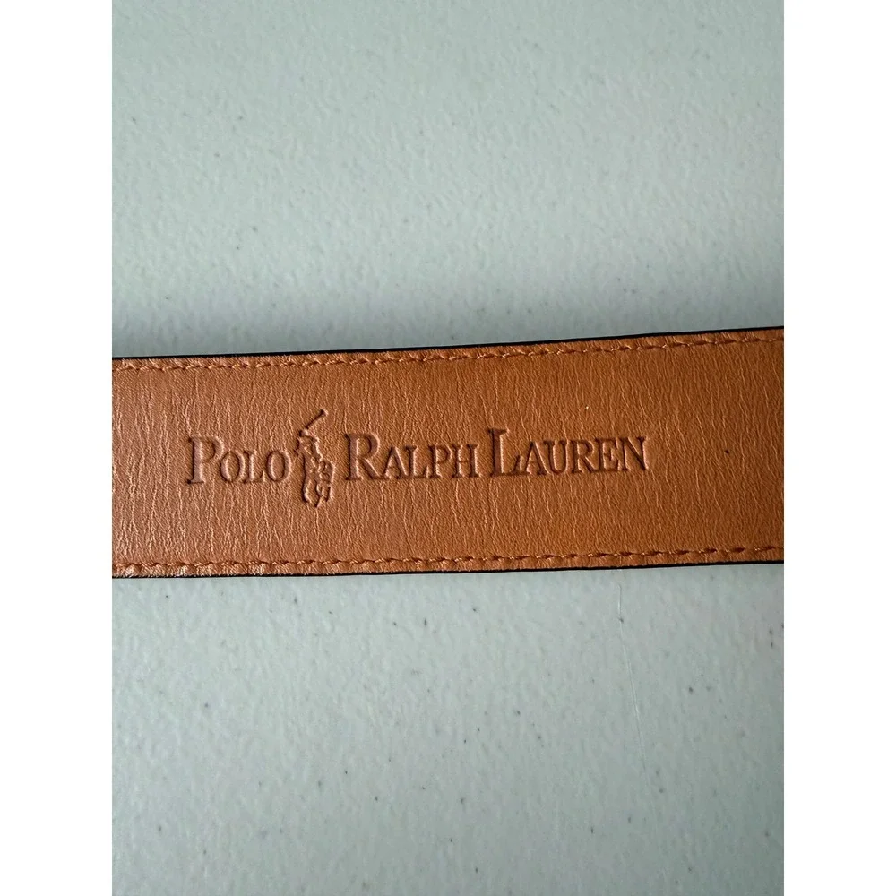 Polo Ralph Lauren Leather Belt 40 Brown Burgundy Brass Buckle Made in Italy